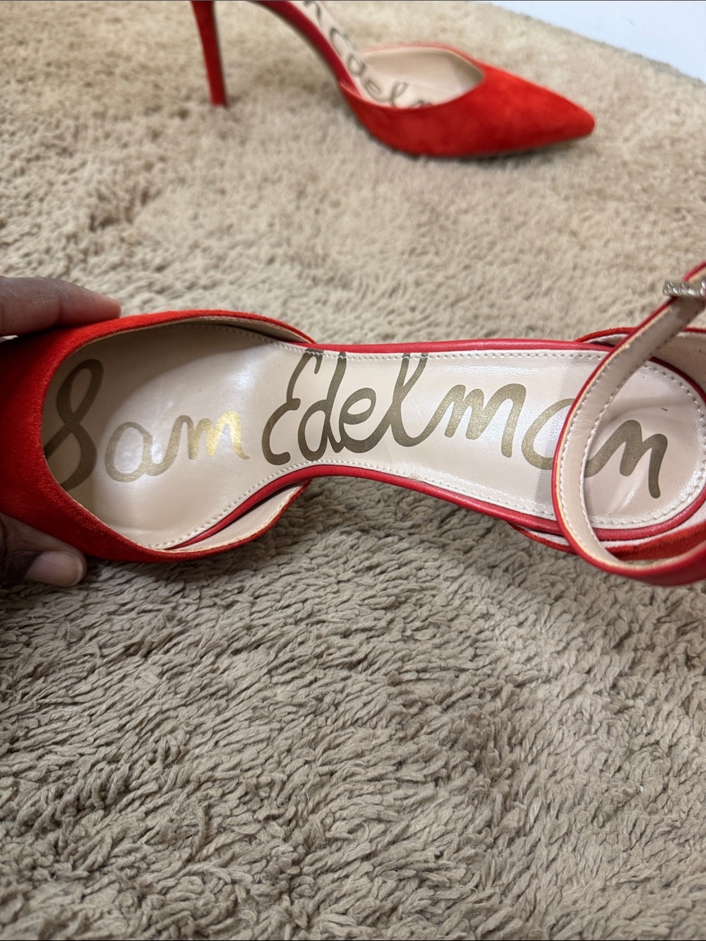 Sam Edelman Harlow Red Suede Pointed-Toe Ankle-Strap Heels size 8 Party Events - Picture 2 of 9